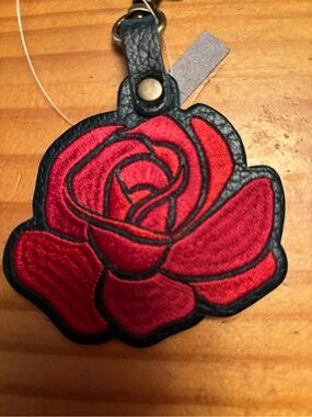 Portland Leather Red Rose Bag Charm - NEW